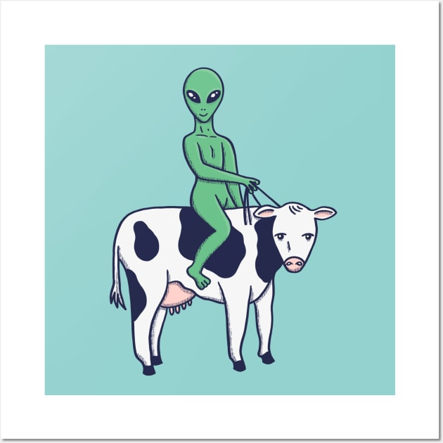 Alien Riding a Cow Wall Art by Tamara Lance